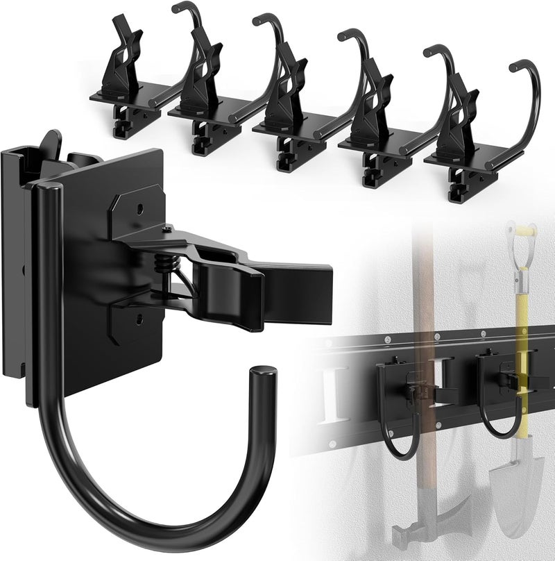 MooxHAI 6 Pack E Track Tool Holder with J Hook,Enclosed Trailer Accessories for Brooms, Poles, Shovels,Rakes,Etrack Accessories for Trailer Organizer - Black - Image 1